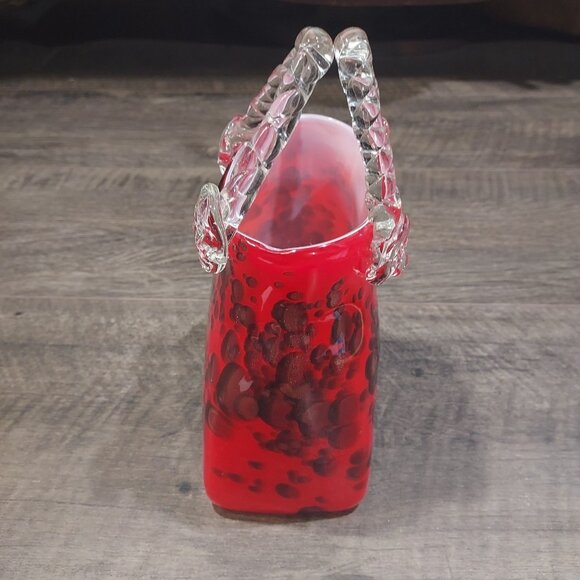 Purse Vase Hand Blown Red Glass Gold Fleck Cheetah Print - Picture 8 of 14